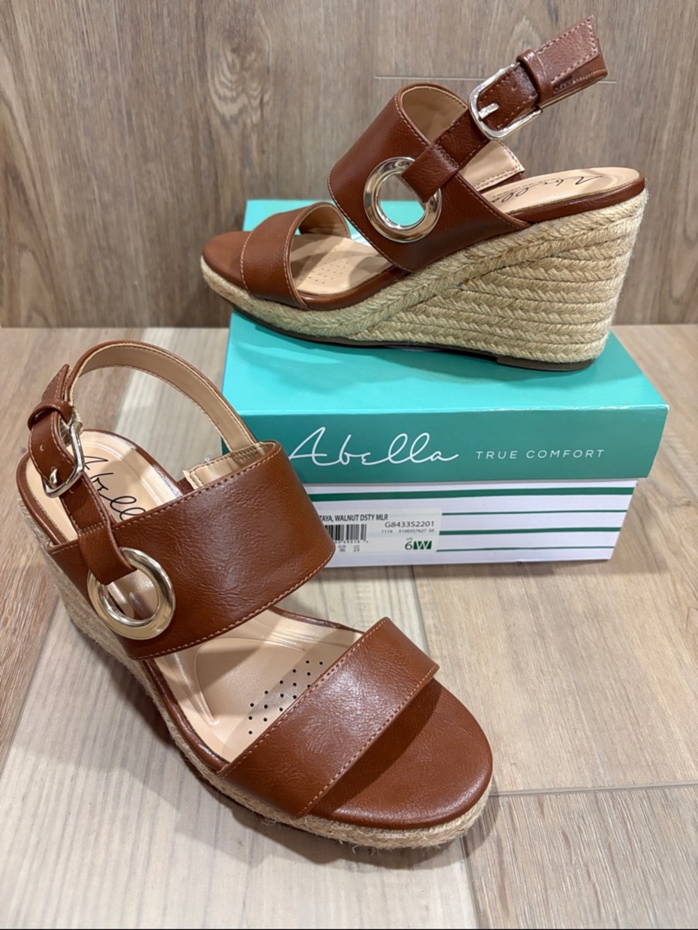 Abella Women's Walnut Brown Espadrille Taya Wedge Slingback Sandals 6 NWB
